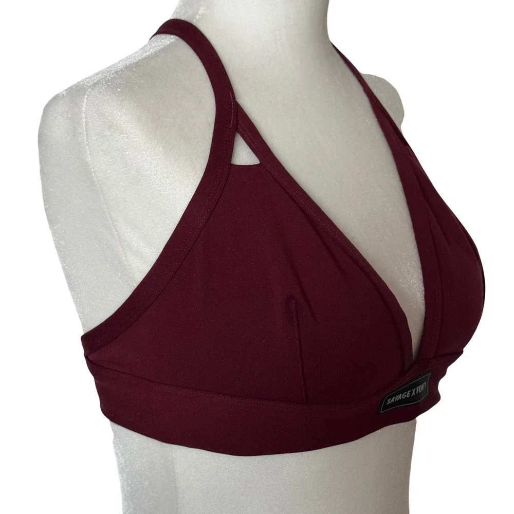 Savage X Fenty Burgundy Strappy Halter Bralette Bra Top Size L Runs Small - Picture 2 of 6